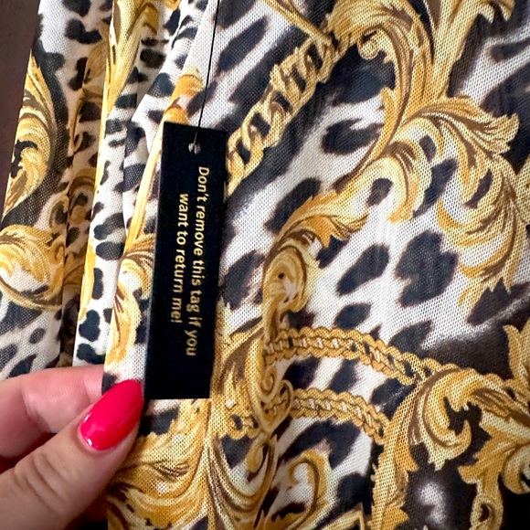 AFRM Shailene Turtleneck Mesh Midi Dress Leopard Vintage Chain Print Medium - Picture 4 of 4